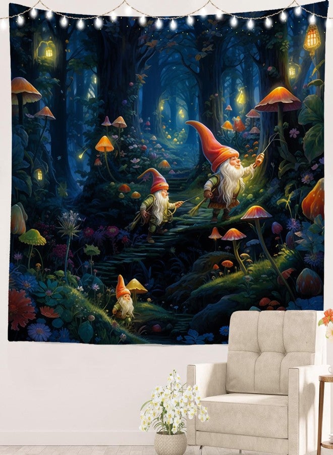 Batmerry Gnomes Vibrant Tapestry, Gnomes Elves Forest Dreams Nature Wall Art Hanging Decoration Polyester Fiber White Ruffled Around for Dorm Room Bedroom Living Room, 39.1x59.1 inches - Image 1